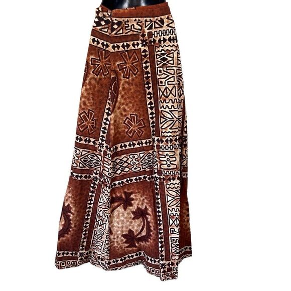Vintage 1960’s Tiki Tapa Designs Barkcloth Hawaiian Maxi Wrap Skirt - Picture 13 of 13